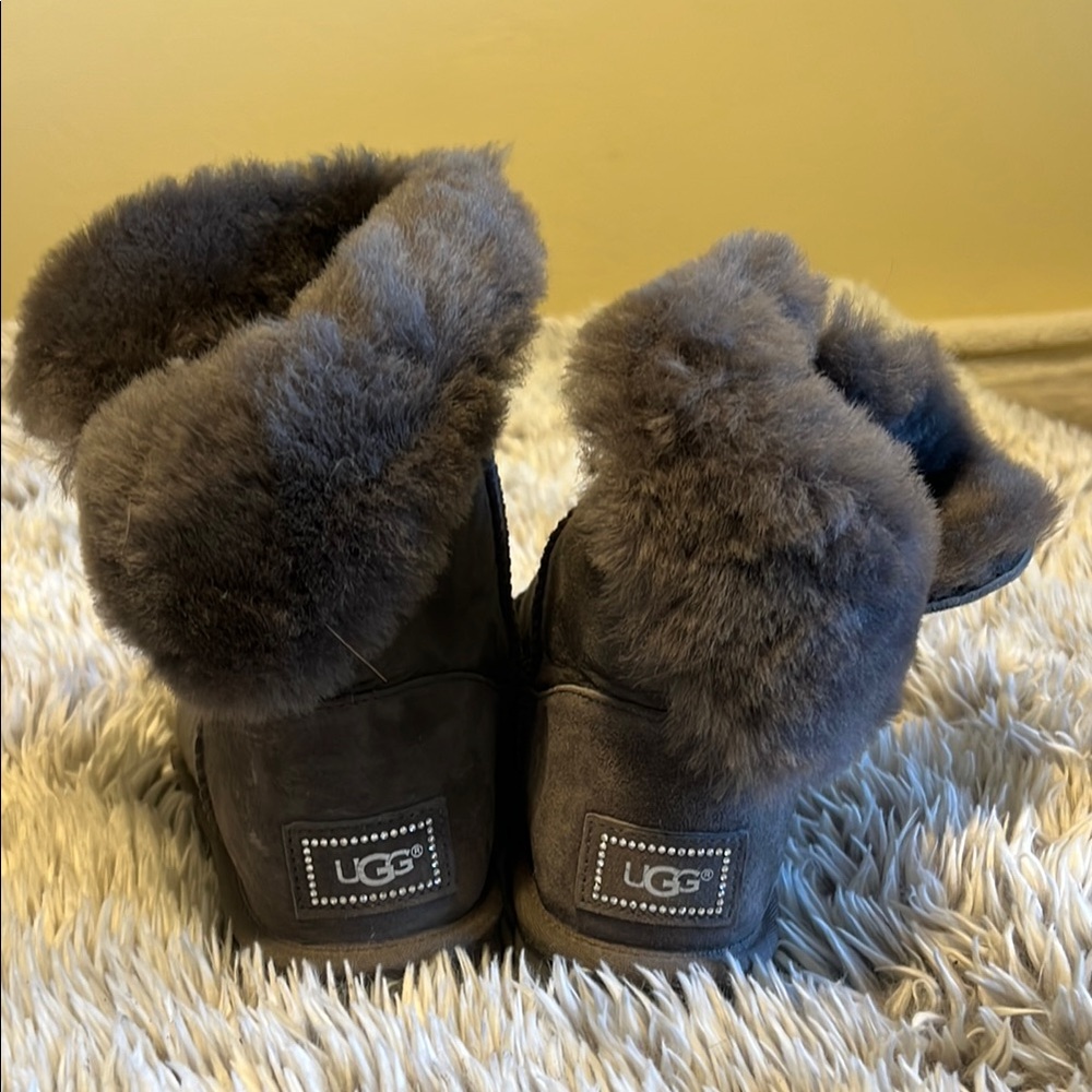 UGG Gray Sheepskin Boots with gem